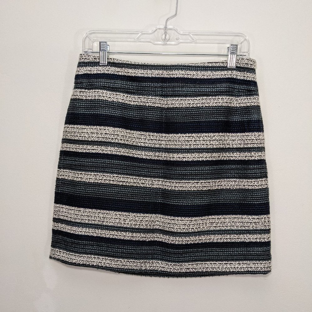 NWT LOFT Mini Skirt Blue Green White Tweed Lined Wool Blend  size 4